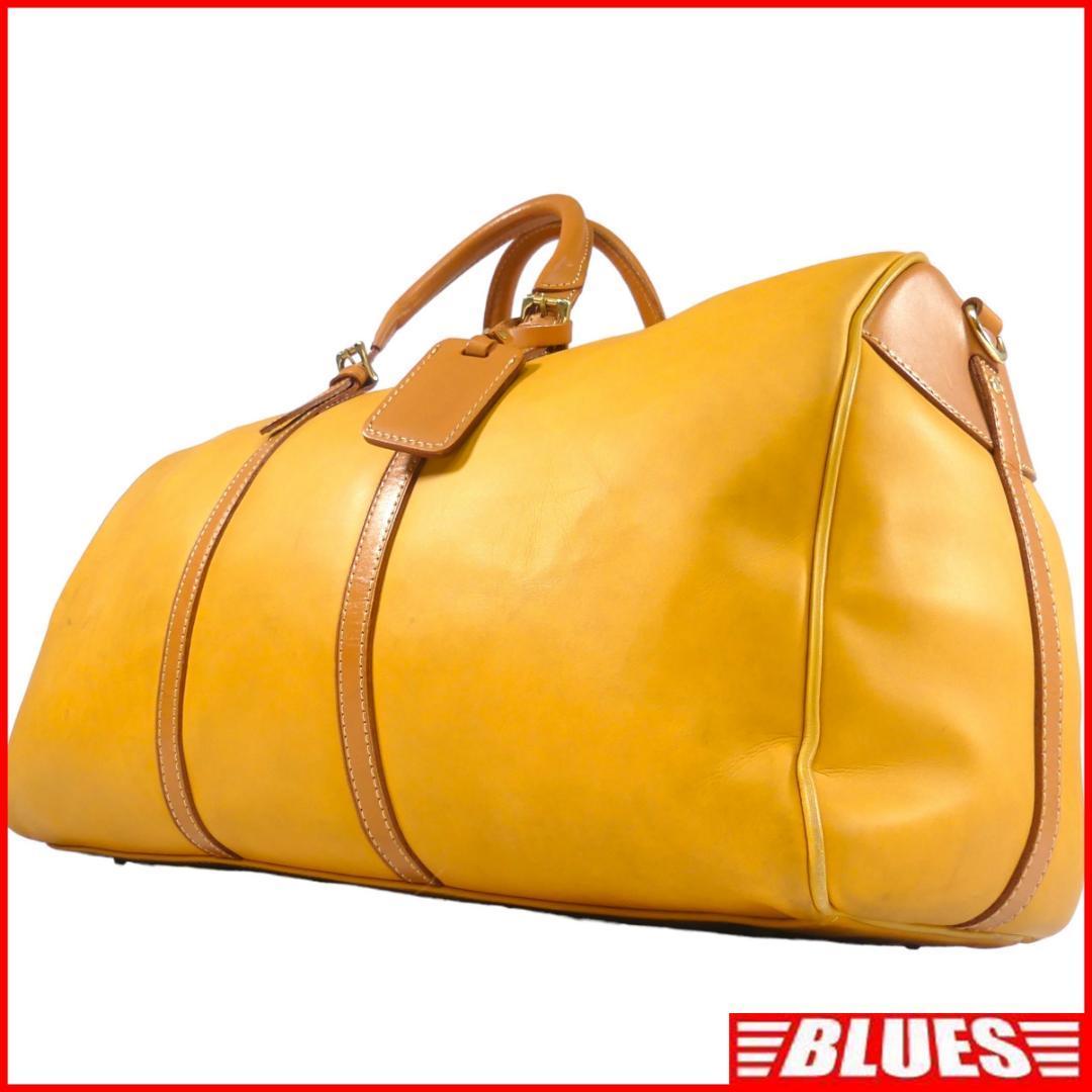 即決☆courreges☆オールレザーボストンバッグ クレージュ 黄 本革