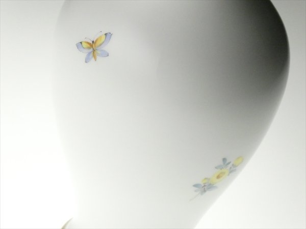 n445 Meissen マイセン フラワーブーケと昆虫 5つ花 ベース 花瓶 飾壷