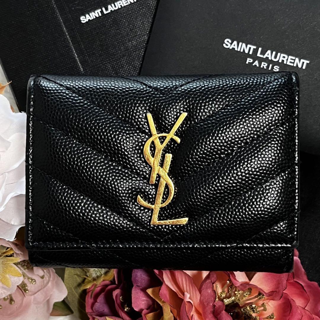 極美品✨サンローラン 6連 キーケース 折り財キャビアスキン YSL 黒 極美✨サンローラン キーケース 6連 キャビアスキン Vステッチ 黒 極美