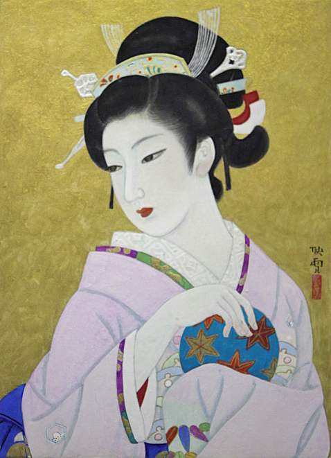 ■白鳥映雪■ 【手鞠】 日本画 8号 落款 印章 共シール有り 真作保証有り