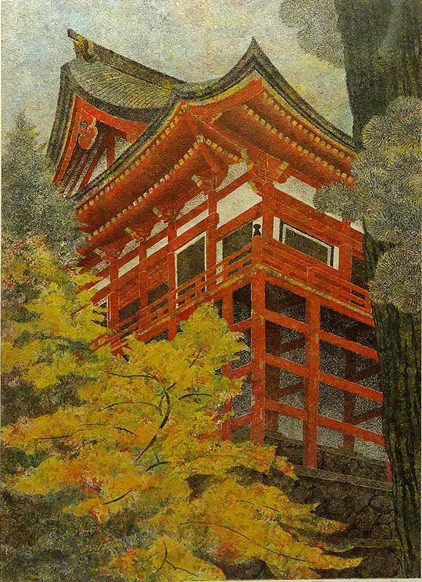 勝田幸男「新緑祇王寺（京都）」粒画 – 小竹美術