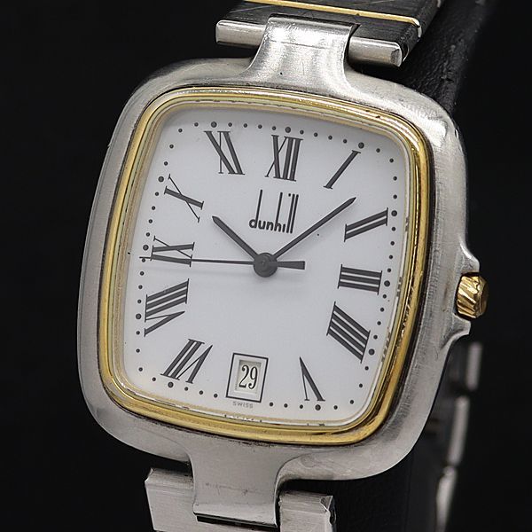 1円 稼働 良品 保証書付 ダンヒル QZ JQ ミレニアム スクエア デイト ローマン 白文字盤 メンズ腕時計 AJW 3428000STU