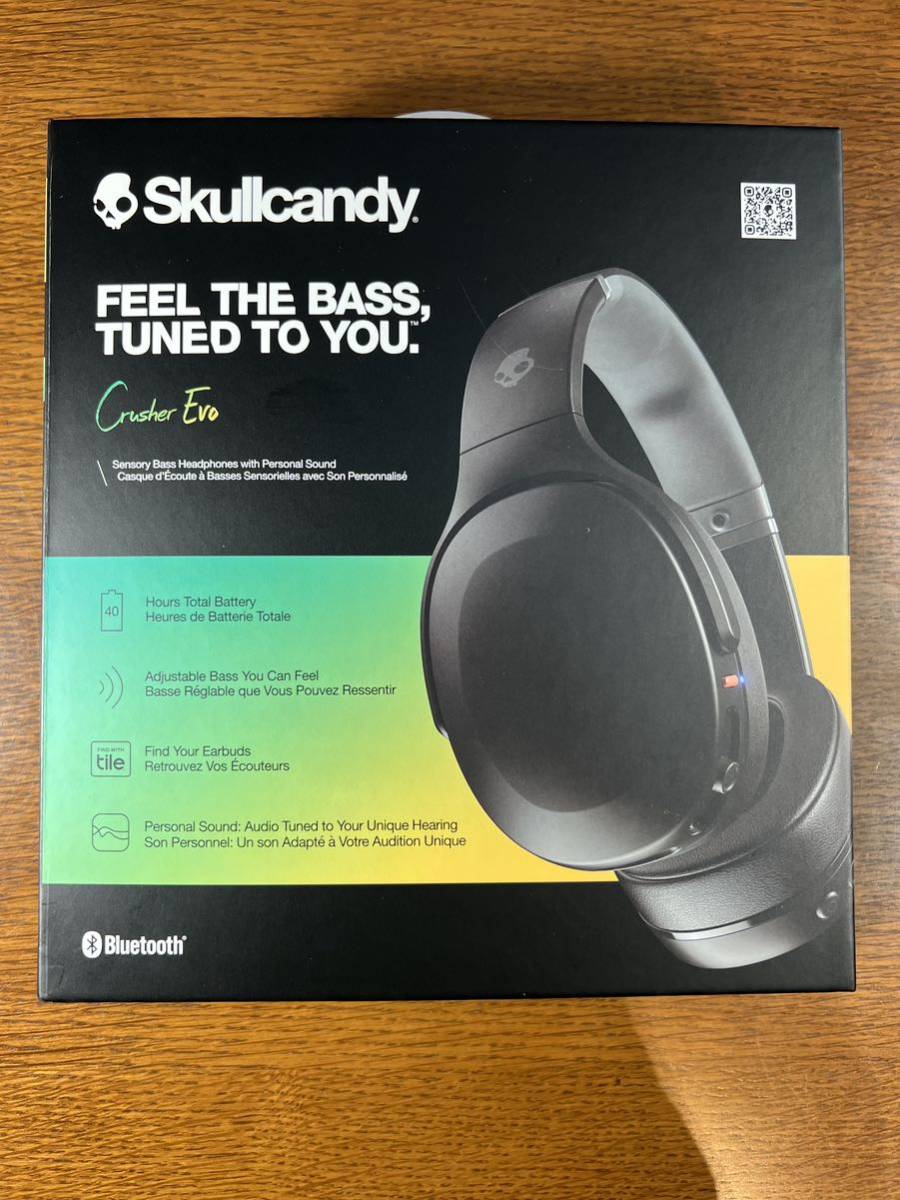 美品　SkullCandy Crusher Evo ブラック　サブウーファー搭載　ワイヤレスヘッドホン　スカルキャンディー　クラッシャー　エボ　重低音