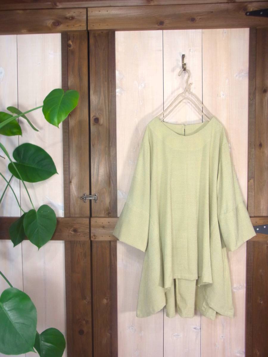 古布鎌倉山アロハ*着物リメイク:本塩沢・蚊絣:正絹夏着物:イレギュラーな裾のゆったりトップス^^チュニック・*ハンドメイド