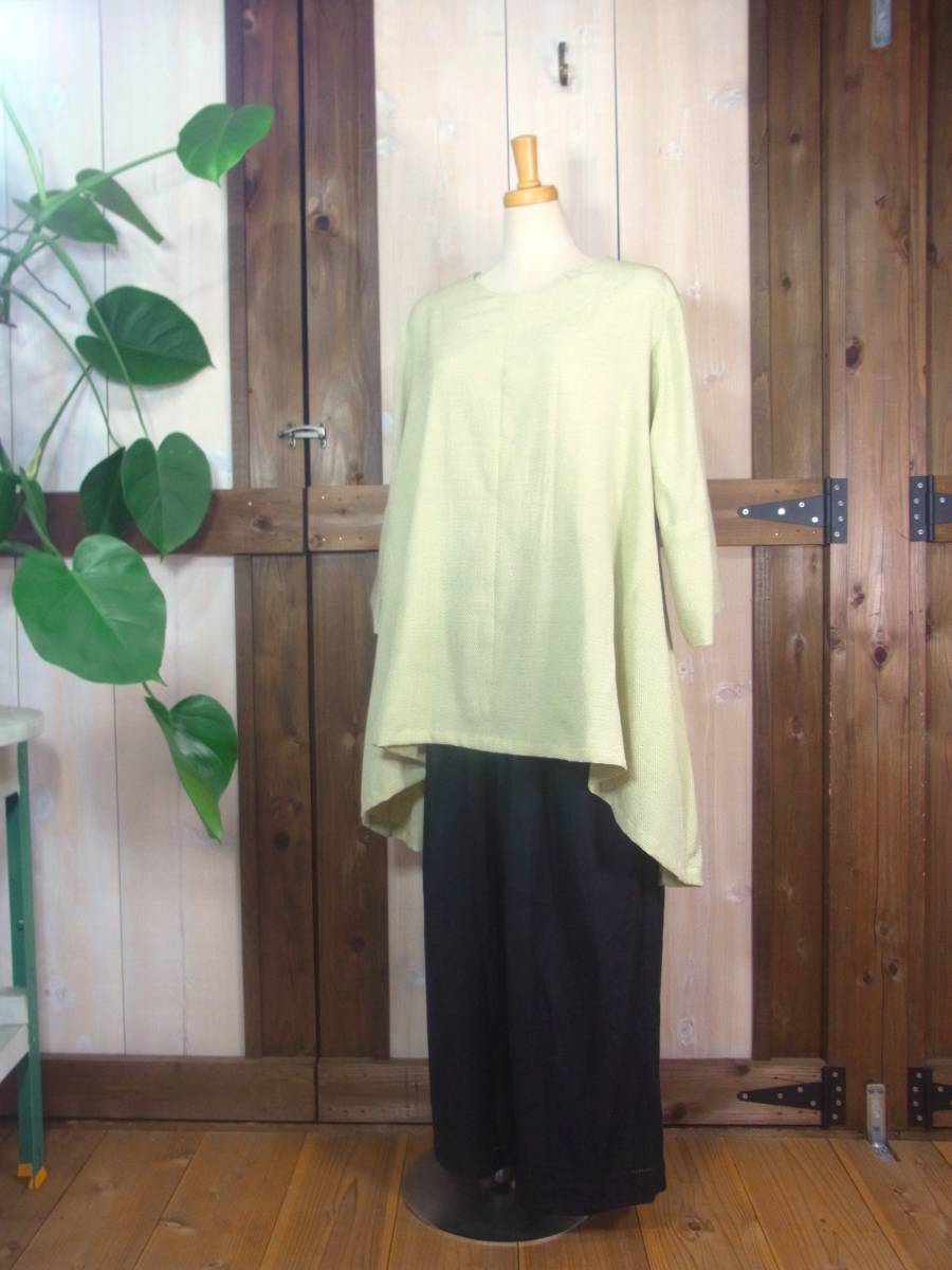 古布鎌倉山アロハ*着物リメイク：本塩沢・蚊絣：正絹夏着物：イレギュラーな裾のゆったりトップス＾＾チュニック・*ハンドメイド