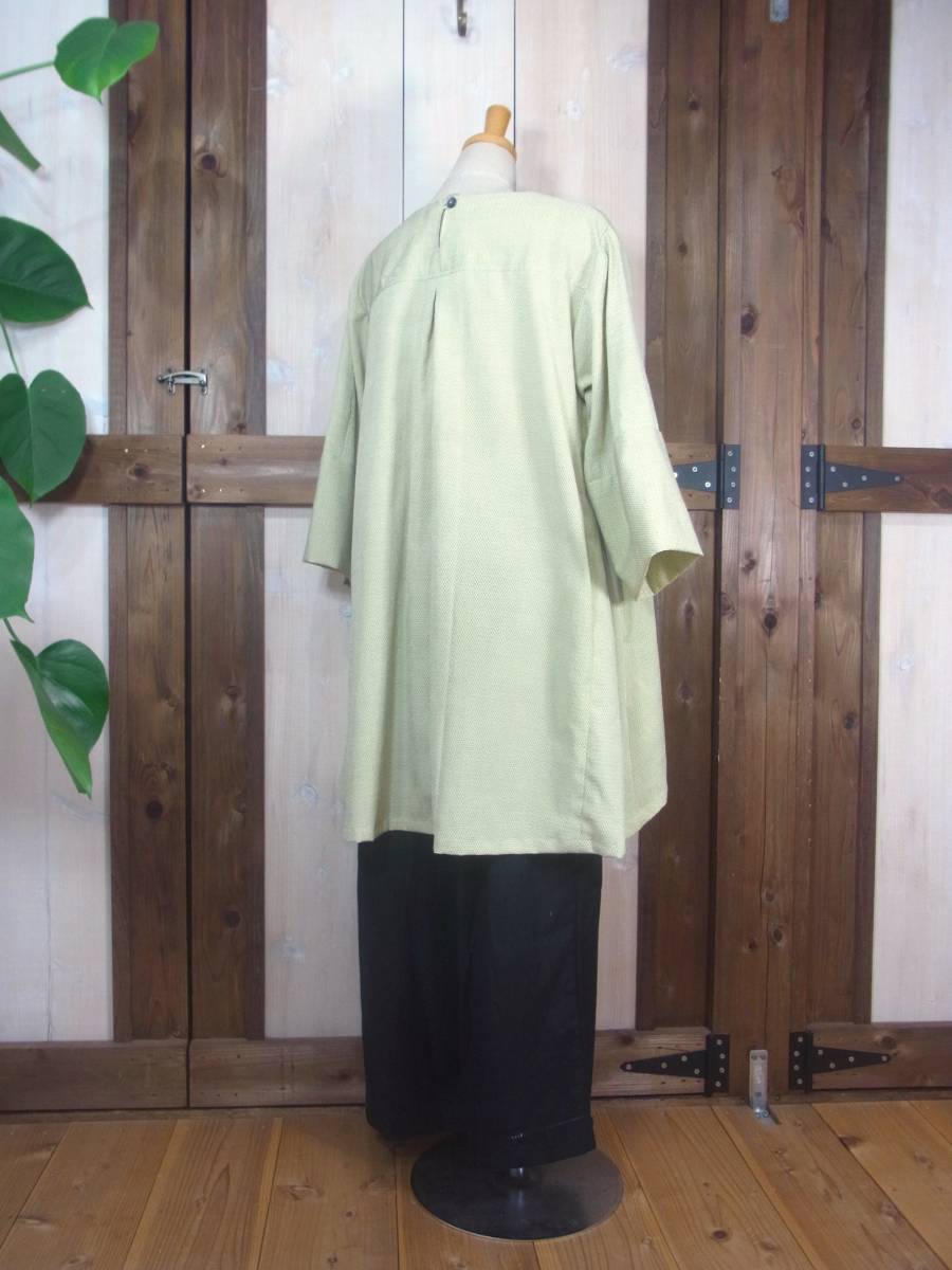 古布鎌倉山アロハ*着物リメイク：本塩沢・蚊絣：正絹夏着物：イレギュラーな裾のゆったりトップス＾＾チュニック・*ハンドメイド