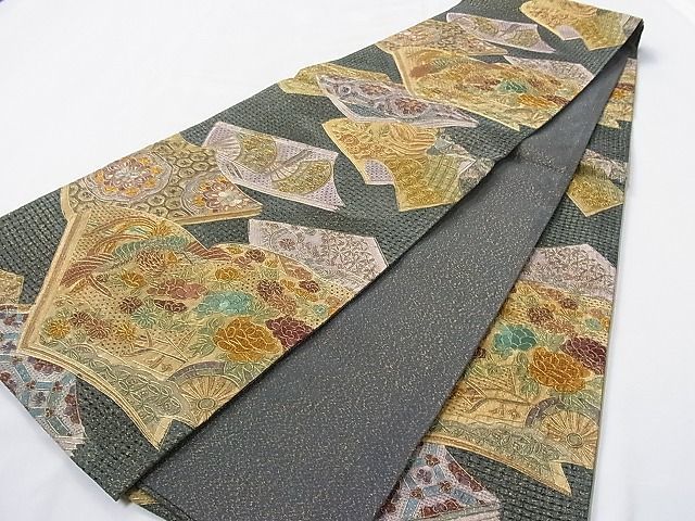 着物屋こころ■中国三大刺繍　汕頭刺繍　スワトウ刺繍　総刺繍　全通柄袋帯　鳳凰花冊子文　金通し地　正絹　逸品　B-jd2970