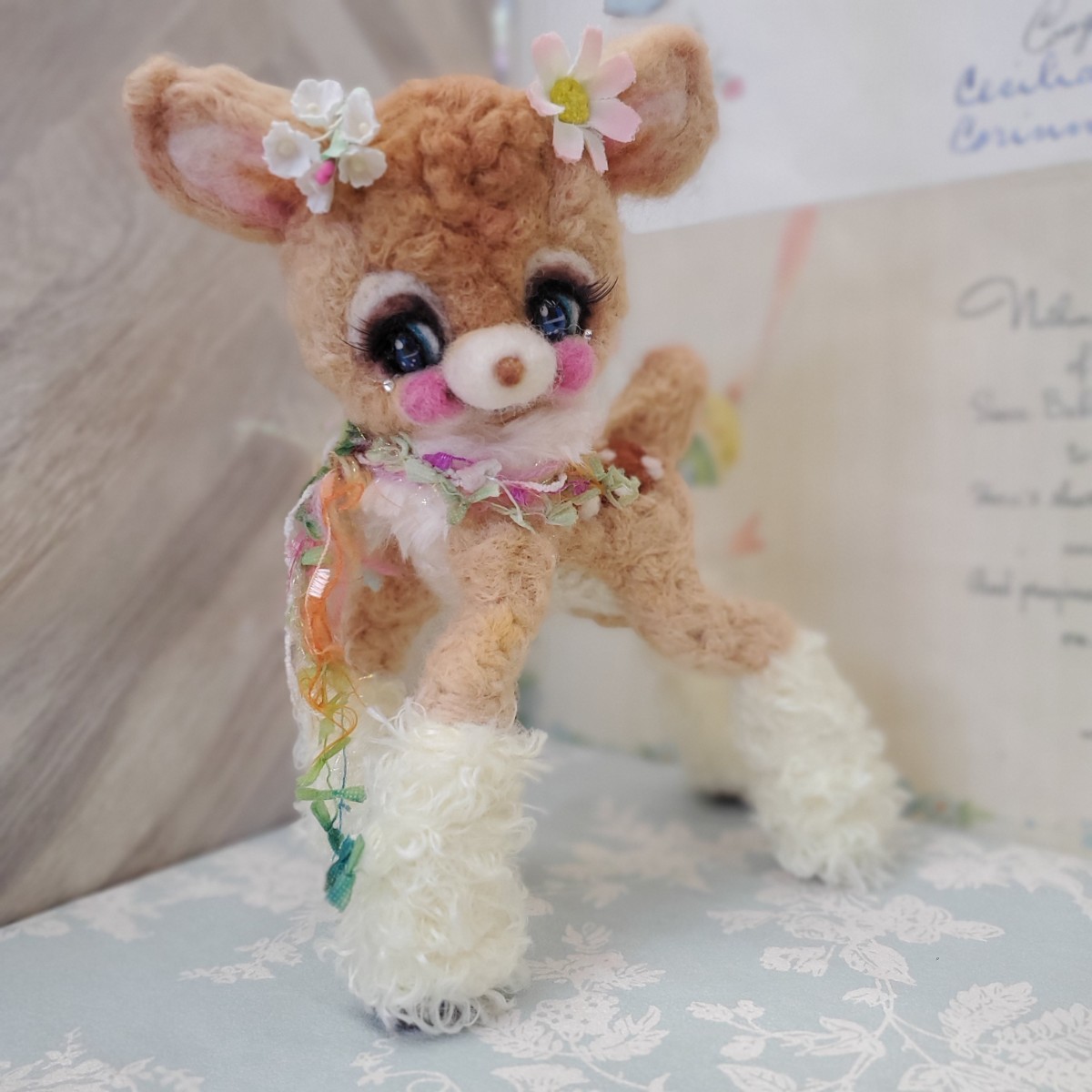 羊毛フェルト ハンドメイド レトロアニマル バンビちゃん Bambi 手乗り