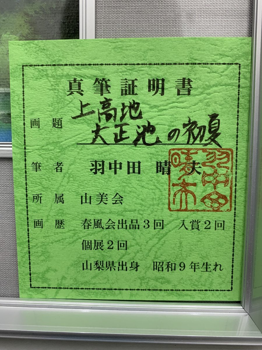 aet308【中古品】羽中田晴夫 作「上高地 大正池の初夏」油絵 山美会