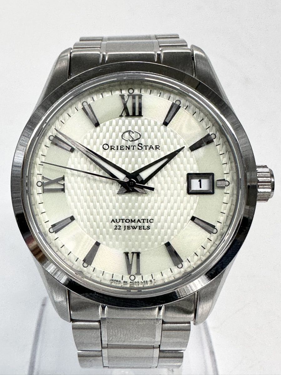 【Z25】 1円スタート ORIENT STAR AUTOMATIC 22JEWELS / AC03-C0-B オリエントスター 稼動品 自動巻き 裏スケ デイト メンズ 腕時計 