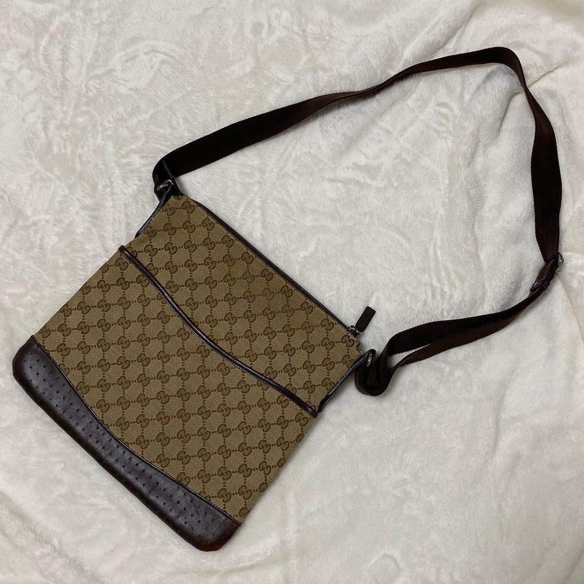 43-330】グッチ GUCCI GGキャンバス ショルダーバッグ肩掛け レザー本
