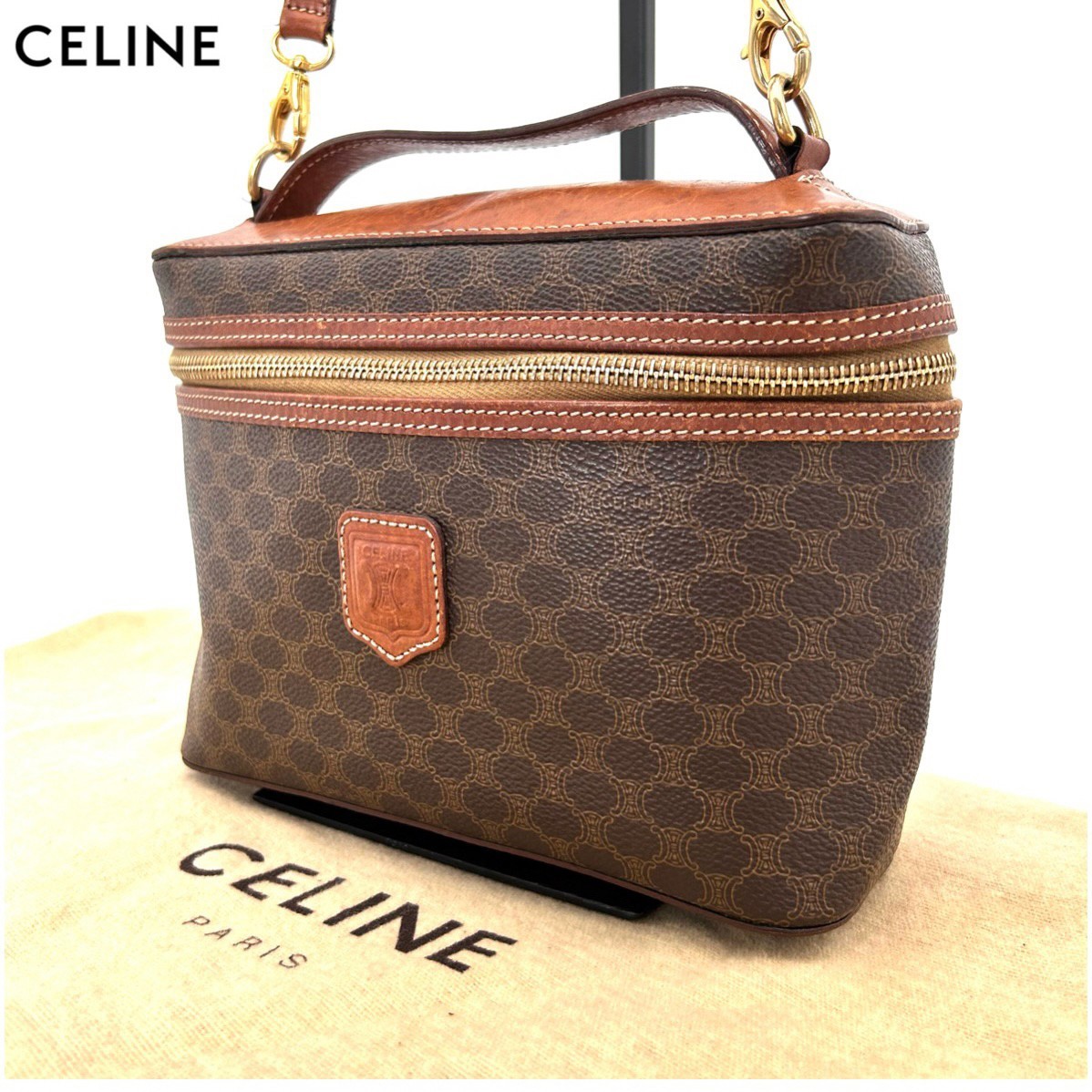 美品 CELINE セリーヌ マカダム柄 ブラゾン トリオンフ 2way バニティ 