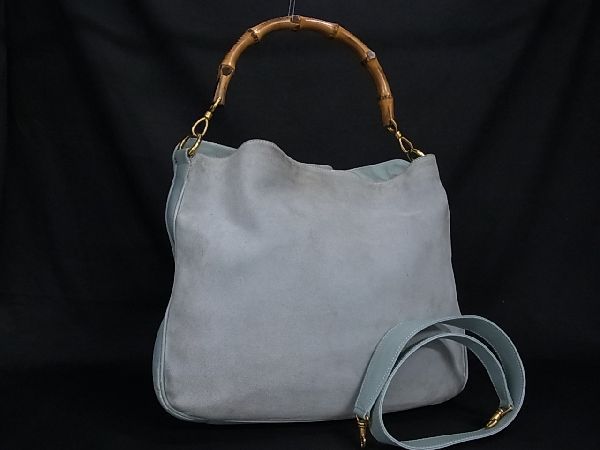 GUCCI スエード 2WAY ブルー ハンドバッグショルダーバッグ レザー