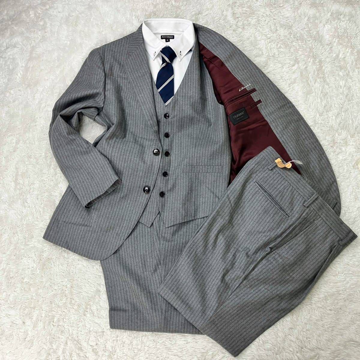 4点set【美品】D'URBAN ダーバン スリー 3 ピース スーツ セットアップ Zeal 2ボタン グレー ストライプ メンズ ビジネス ジャケット 通年