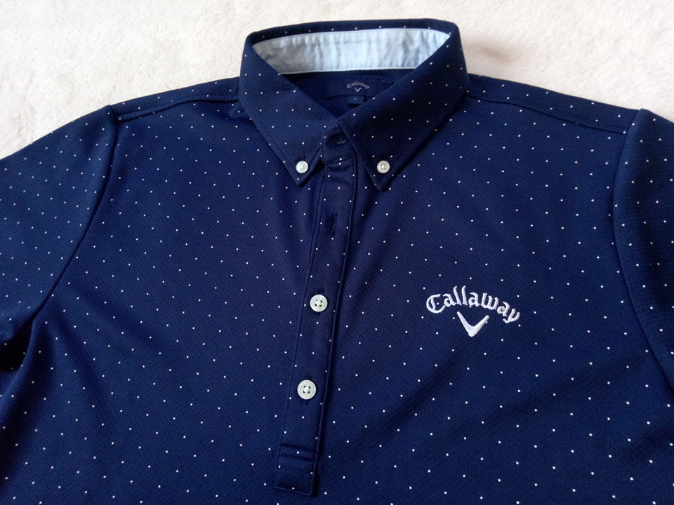 未使用同様　キャロウェイ　Lサイズ　ドット柄水玉総柄メンズポロシャツ　ネイビー 