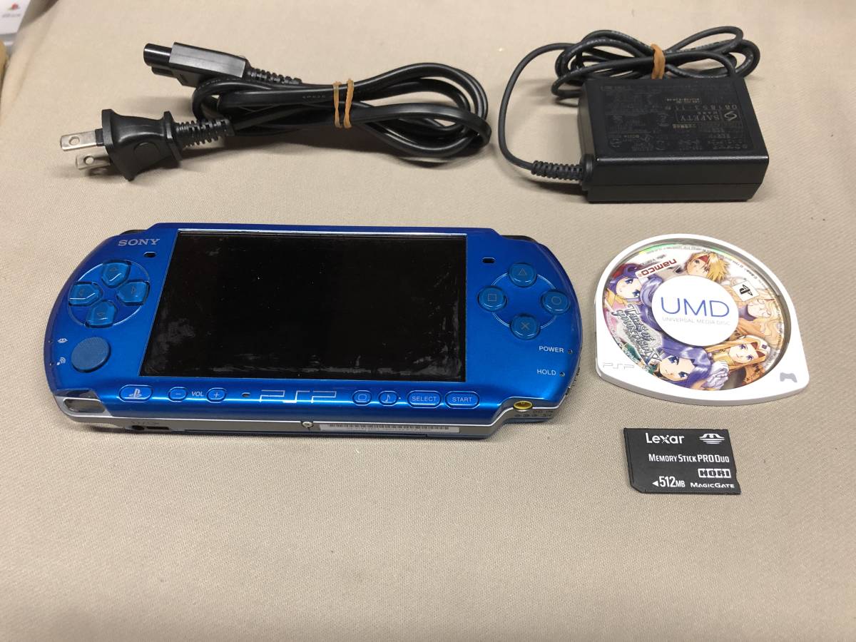 PSP3000 VB ブルー　充電器　メモリーカード　ソフト付　難あり