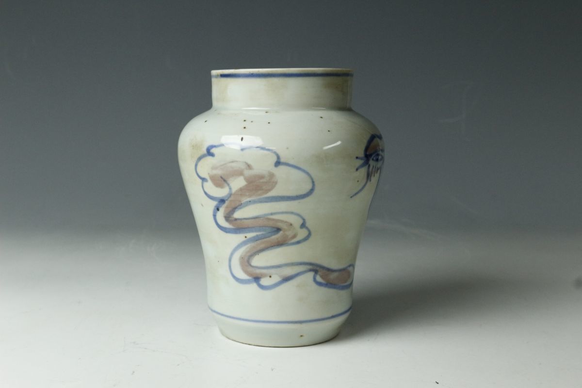 LIG】李朝時代 白磁染付鳳凰文小壷 朝鮮美術 時代古玩 旧家収蔵品［.QO