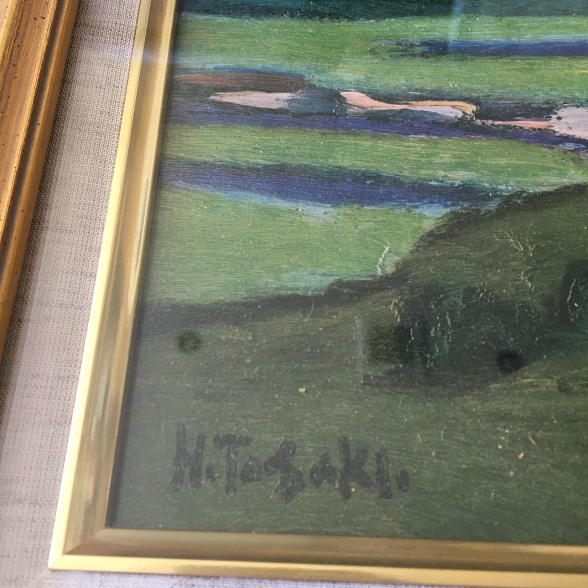 田崎広助 夏の阿蘇山 油彩風工芸画 版上サイン 複製画 模写 大日本絵画