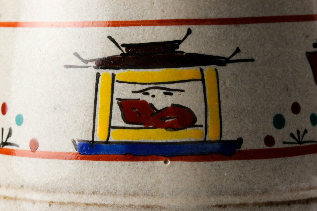 佳香】大塩昭山 赤膚山 奈良絵茶入 共箱 仕覆(青木間道)