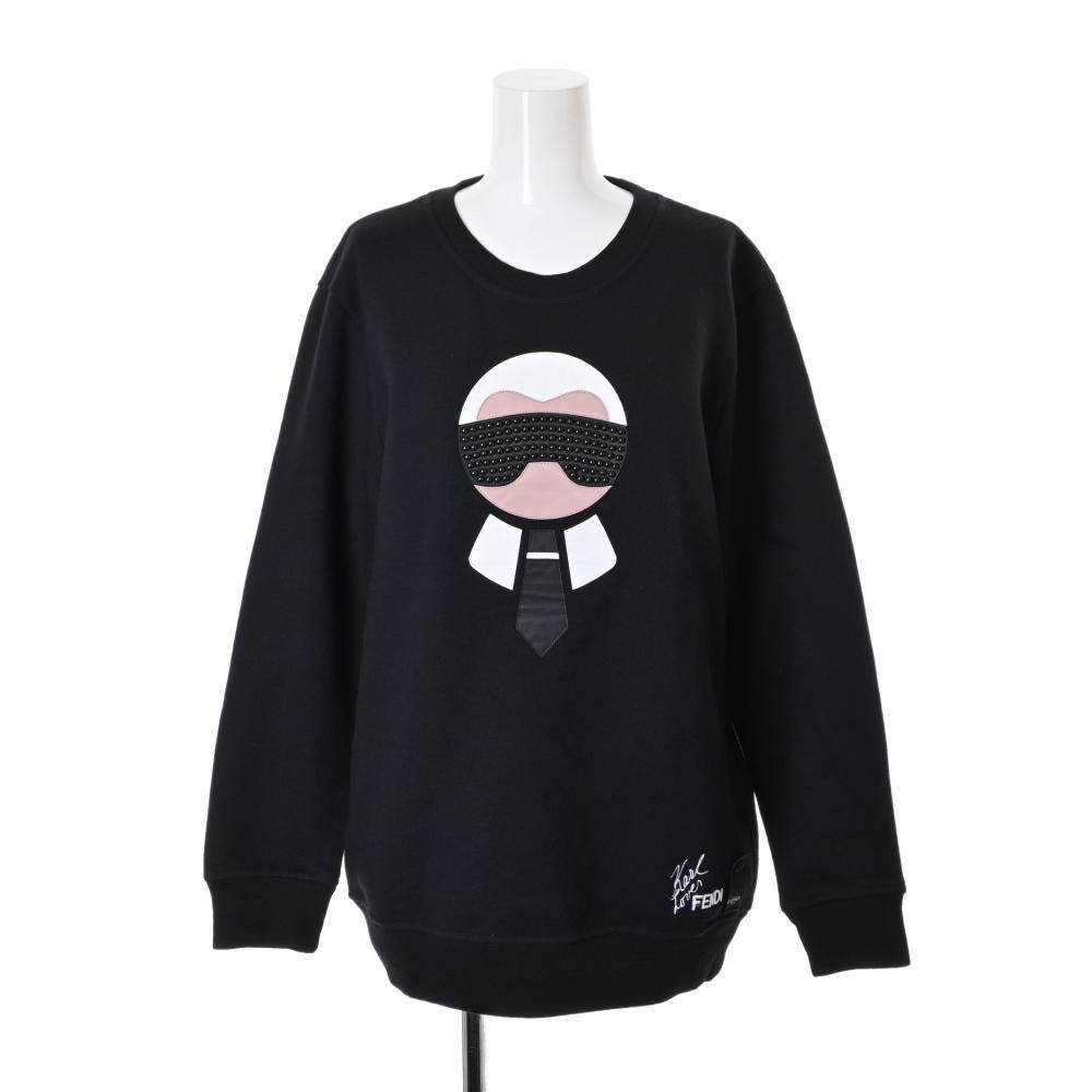 美品 FENDI カールラガーフェルド クルーネック トレーナー 46 ブラック フェンディ KL4BL2AC05