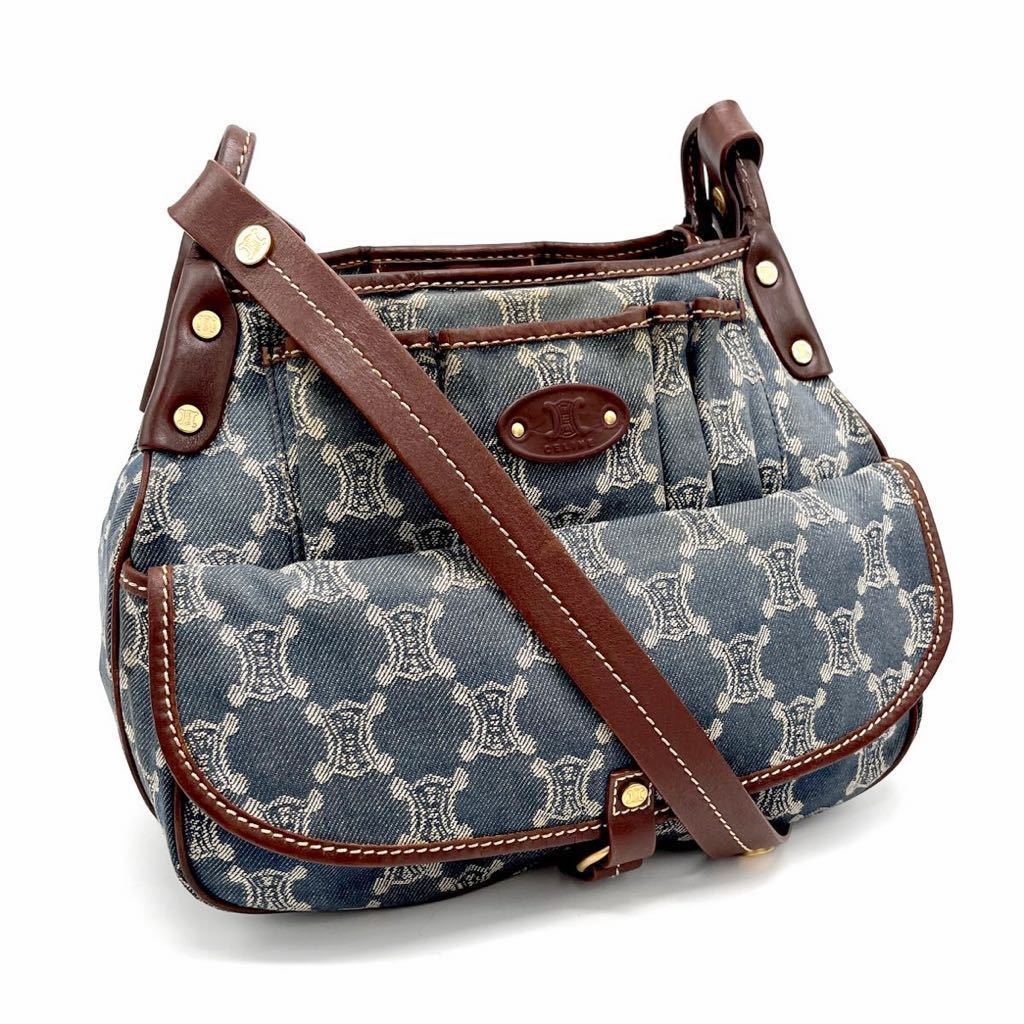1円 CELINE セリーヌ パリ マカダム柄 トリオンフ デニム × レザー 