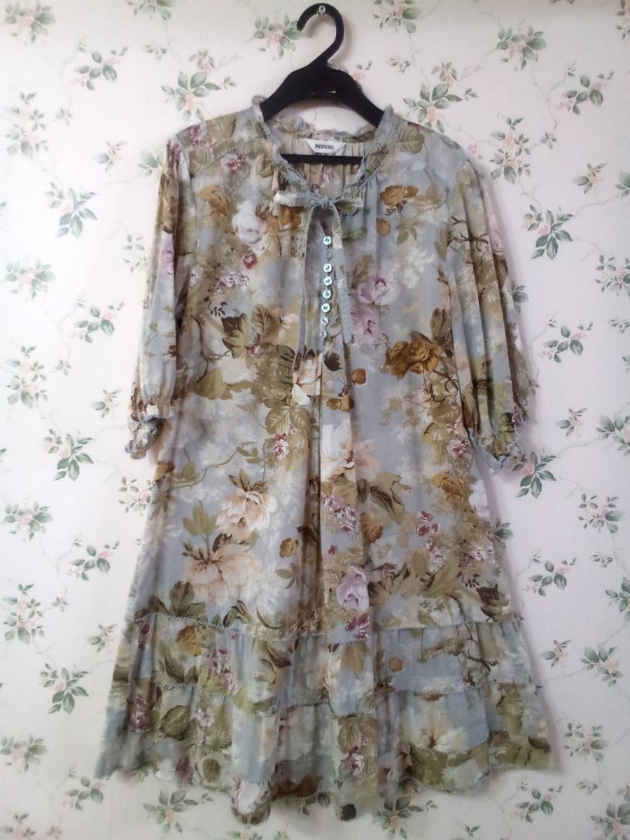美品　インゲボルグ　綿ローン　バラプリント　チュニック・ワンピース