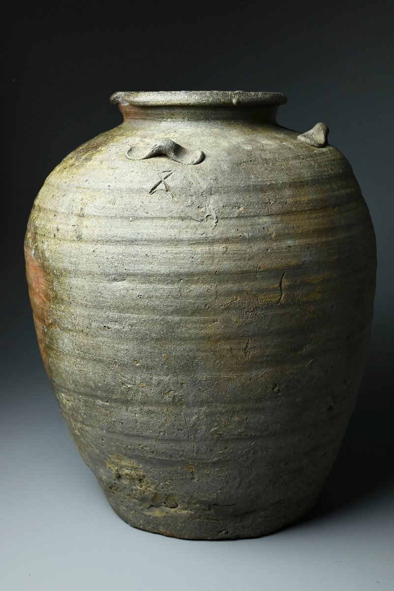 備前三耳壺 文化遺産オンライン 【昊】旧家蔵出 室町時代 古備前 ×印