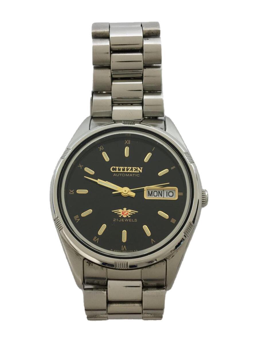 CITIZEN◆21JEWELS/自動巻腕時計/4-S80482/裏スケ/ブラック文字盤/シルバー