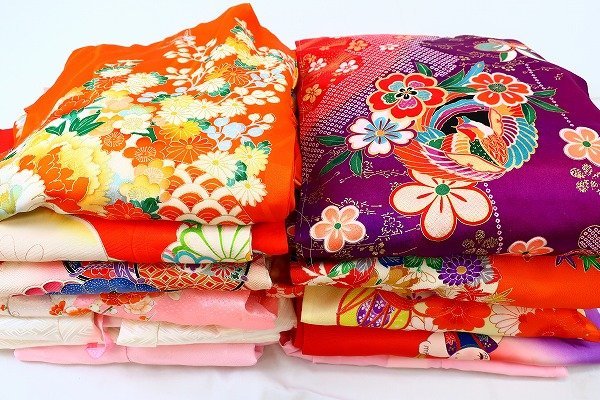 【着物フィ】1円 子供 女の子 12枚セット 3歳 5歳　7歳 女児 まとめて 祝着 七五三 被布 襦袢 リメイク 正絹 ポリエステル 14086