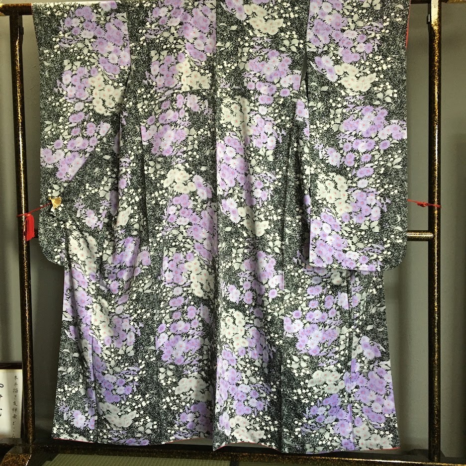 花美人着物□豪華振袖 駒刺繍 絞り 几帳御所車花文 金彩 逸品 xg1858