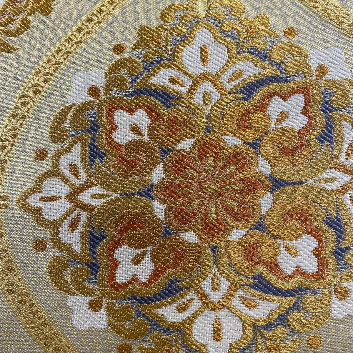 袋帯 美品 秀品 本金箔 錦華紋裂 金糸 箔 金色 六通 正絹 【中古