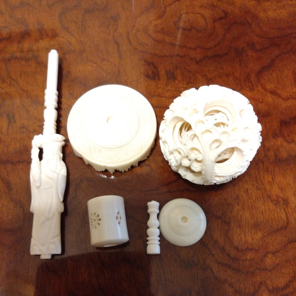 置物 多層球 天球 古美術品 骨董品 箱付 雲龍彫 細密彫刻 象牙