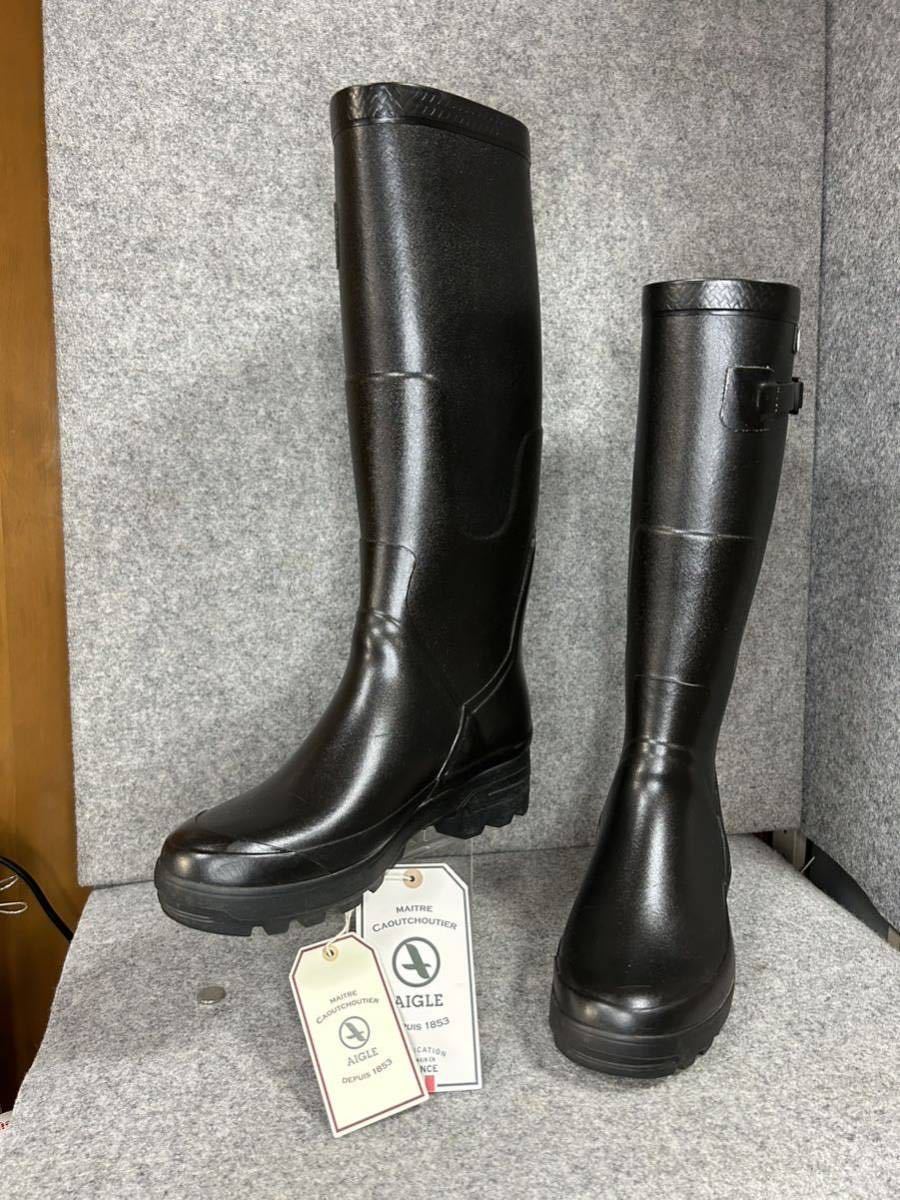 25.5～26㎝★美品 AIGLEレインブーツ41 エーグルラバーブーツ 長靴 ブラック ロングブーツ メンズ
