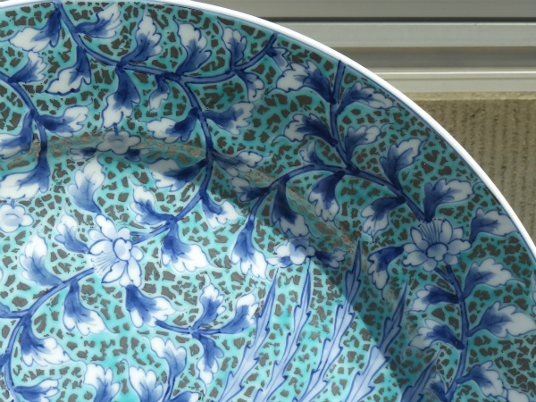 ☆ 陶芸日展作家 藤井朱明 有田焼 極上白金彩鳳凰紋 飾皿