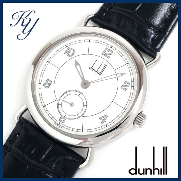1円～ 3ヶ月保証付き 磨き済み 美品 本物 人気 dunhill ダンヒル センテナリー ラウンド 革ベルト クオーツ ホワイト メンズ 時計