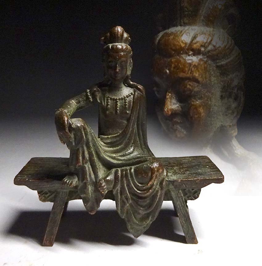 緑屋sc□ 時代物 銅製 菩薩坐像 書鎮 筆架 仏教美術 i2n/7-468/5-3#60