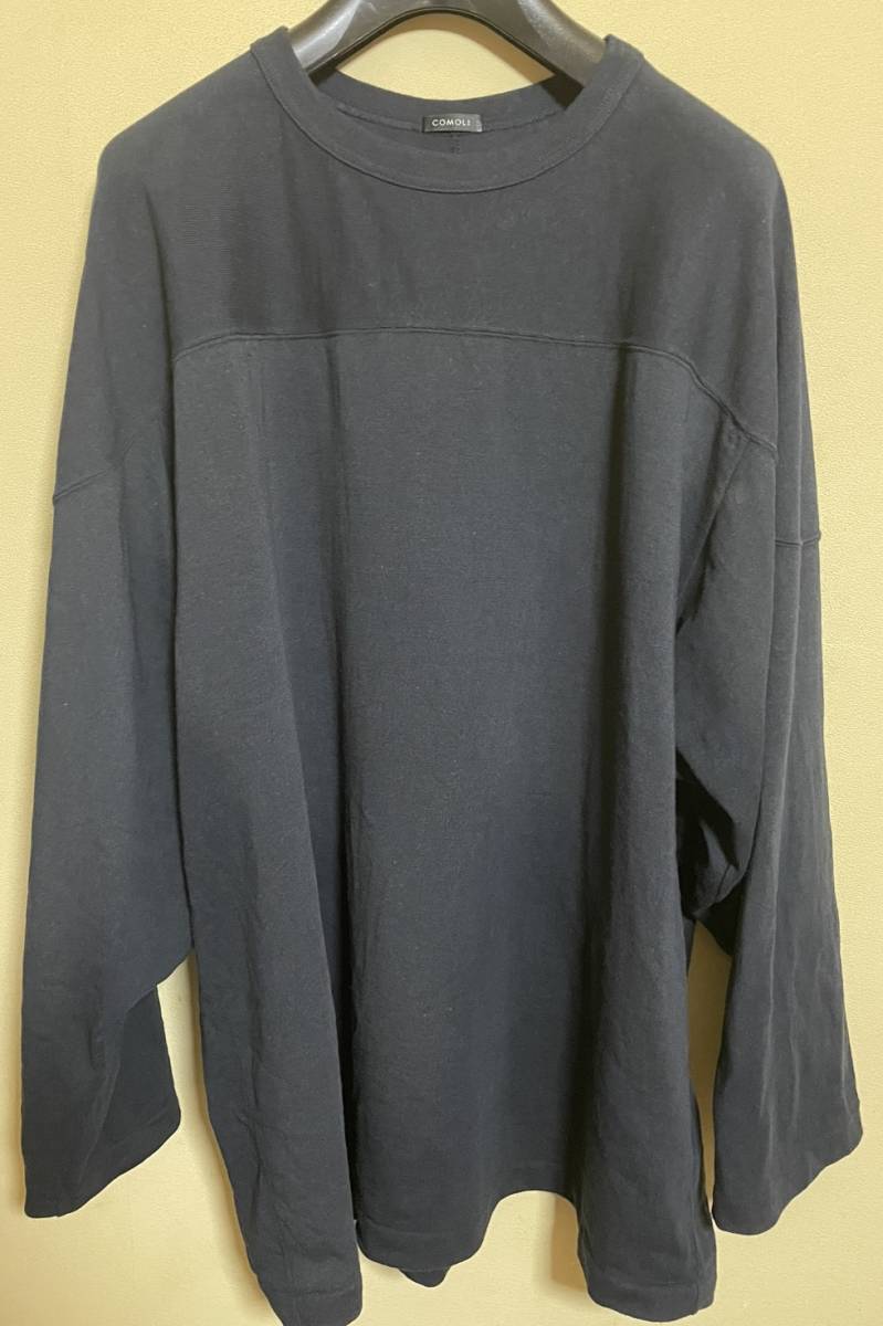 美品2023ss¥28600☆COMOLI（コモリ）フットボールTシャツ☆NAVY（ネイビー）size3◯送料込オーラリー