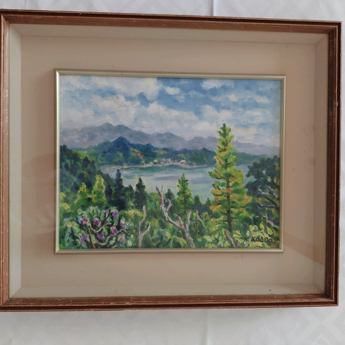 小寺健吉 蓼科湖 直筆サイン入り油絵 希少 油彩画の風景画 鑑定