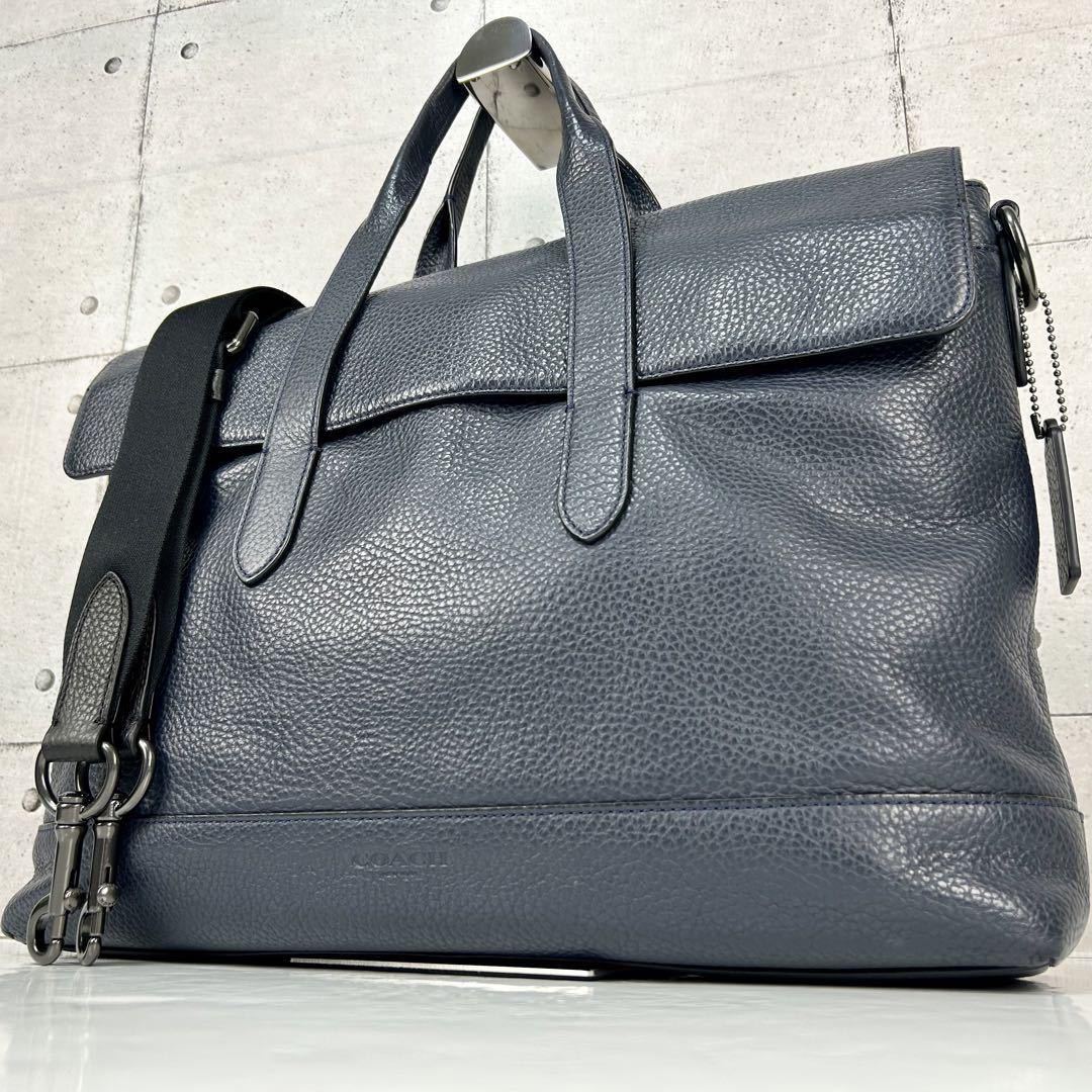 1円 【未使用級】 COACH コーチ メンズ ビジネスバッグ ブリーフケース ショルダーバッグ 2way 大容量 A4PC可 斜め掛け シボ革 F75757