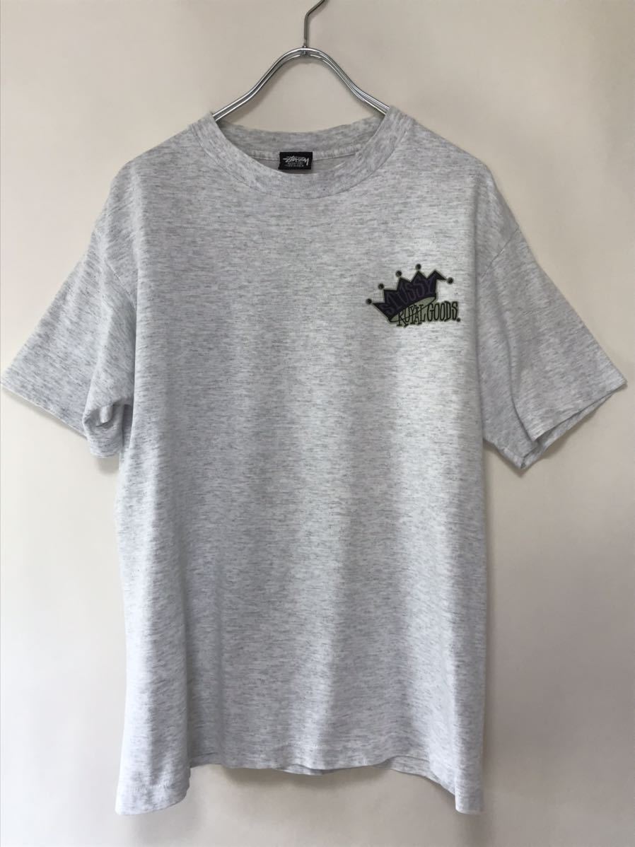 80's USA製 OLD STUSSY ステューシー Tシャツ 黒タグ Rなし 王冠 クラウン 霜降りグレー ロゴプリント ヴィンテージ ビンテージ ンテージ