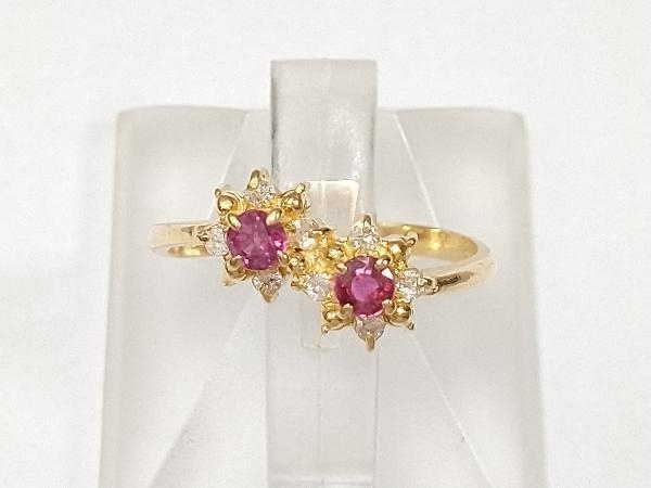 【ダイヤ0.08ct付】K18 ／8号 イエローゴールド リング