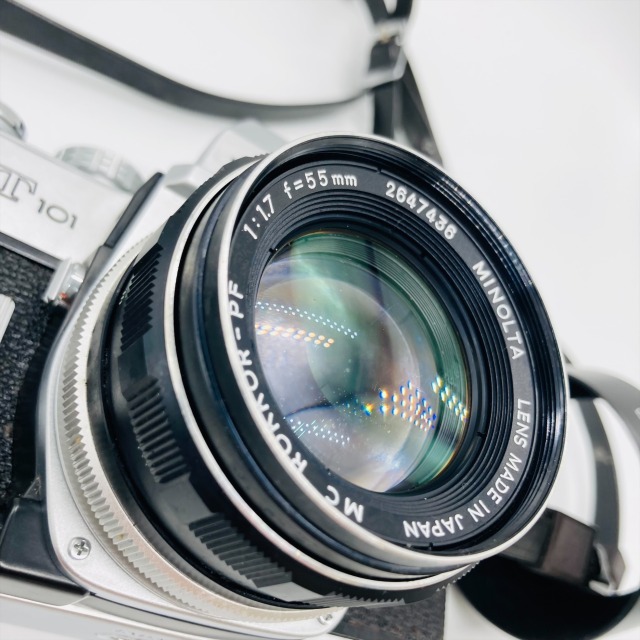 minolta srt101 ★美品＊完動品★緑のロッコール★作例多数＊保証付 minolta ミノルタ SRT101 1:1.7 f＝55㎜ ROKKOR-PF シャッター音× 中古