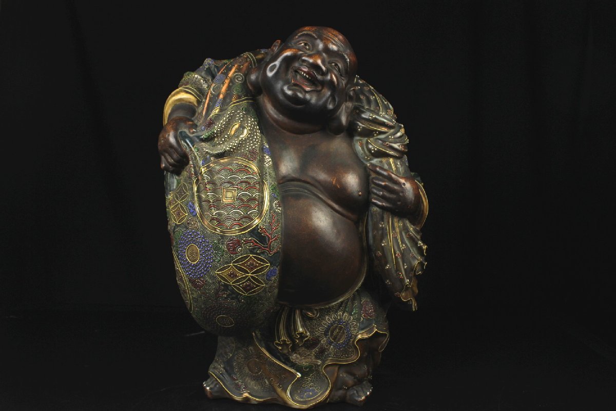 董芸】古九谷焼 極彩色 布袋像 高42cm 蔵出品 [087169]