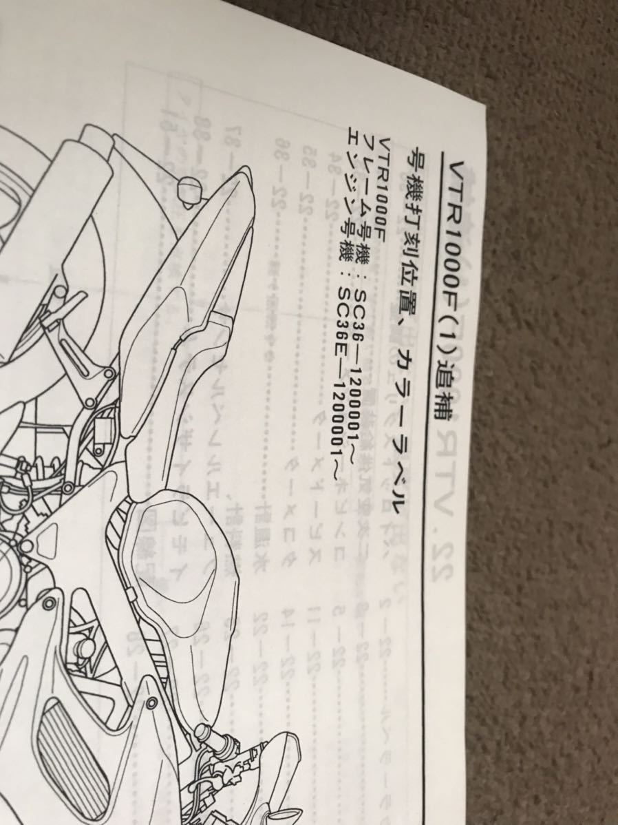 VTR1000F SC36 サービスマニュアルとパーツリスト 中古 追補あり