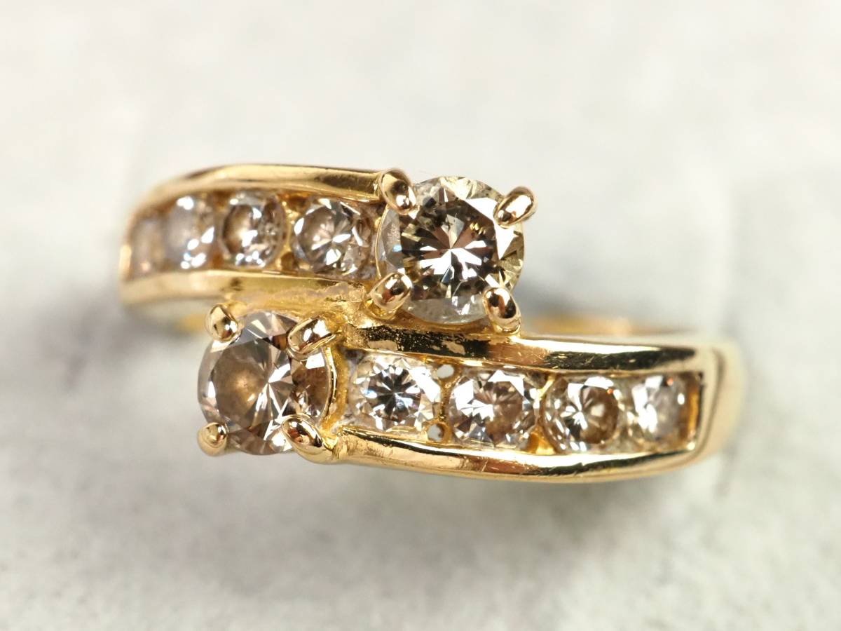 1673E】K18 ゴールド 天然ダイヤモンド 1.00ct/3.6g リング 指輪 ♯9号 