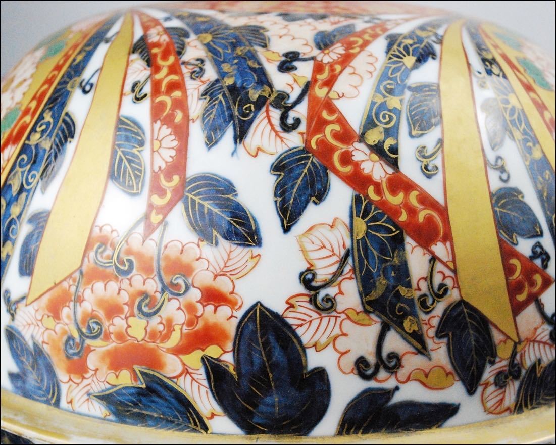 時代物 古伊万里 染錦 唐獅子牡丹 鳥摘 蓋物 大蓋物 高：47cm 古美術