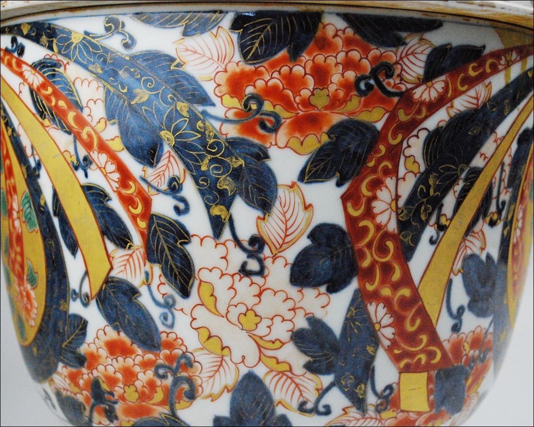 時代物 古伊万里 染錦 唐獅子牡丹 鳥摘 蓋物 大蓋物 高：47cm 古美術