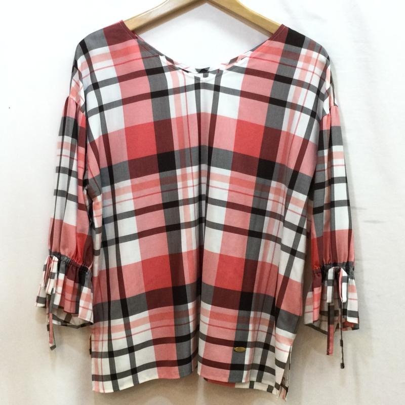ブルーレーベル・クレストブリッジ ブラウス シャツ 七分袖 キャンディースリーブ Vネック チェック 55M42-782-14 タグ付き 38