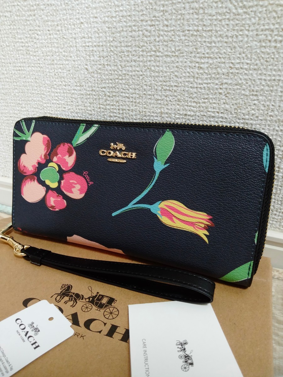 コーチ 花柄 長財布 COACH ラウンドファスナー フローラルプリント 花