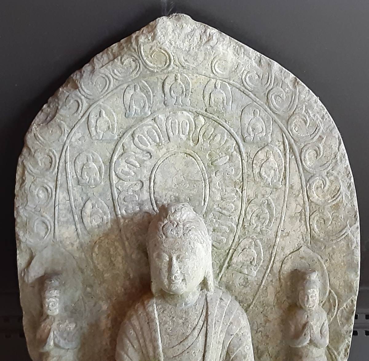 ☆中国古玩 唐物 仏教美術☆如来三尊立像☆石仏 時代物☆極上品 初だし